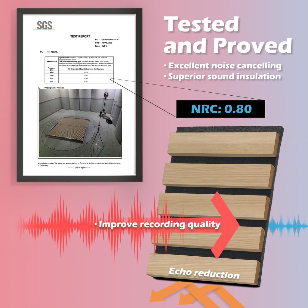 108 x 12 in 3D Fluted Soundproof Wood Slat Wall Panel, 2-Pack, Peach