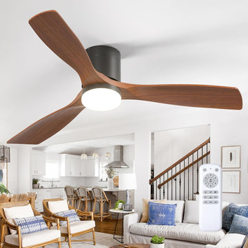 52 inch Ceiling Fans with Lights, Low Profile Ceiling Fan with Light and Remote Control, Flush Mount, Reversible, 3 Wood Blades, 5CCT Dimmable, Black Walnut Ceiling Fan for Indoor/Outdoor Use A103-B0DY7PBF41
