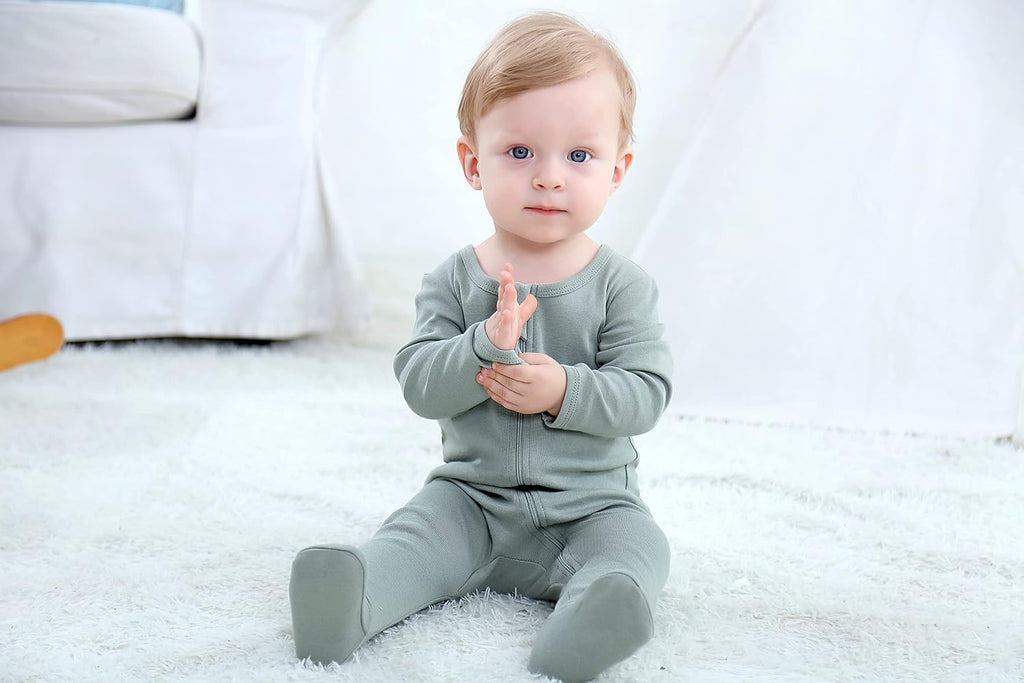 Baby Boys Girls Organic Cotton Zip-Front Sleeper Pajamas, Footed Sleep 'n Play