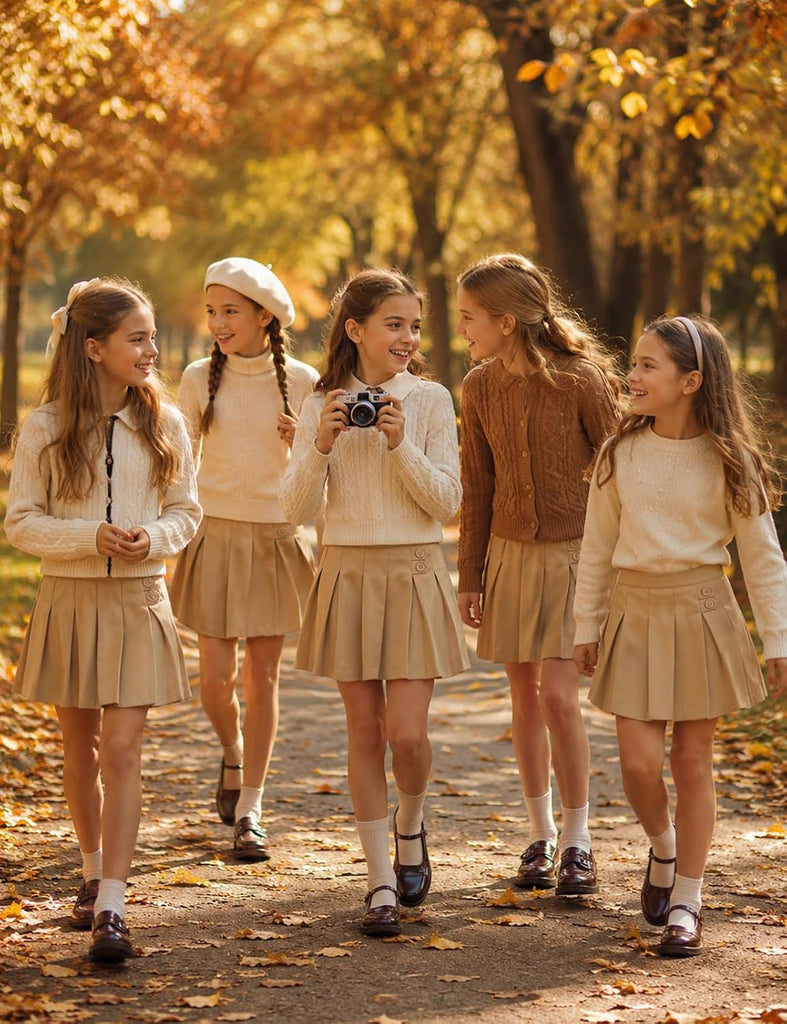 Girls Button Pleated Scooter Skirt School Uniform Skort