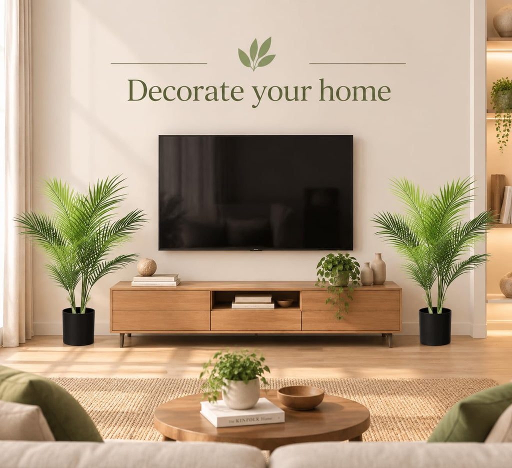 32-Inch Artificial Palm Tree, Faux Palm Tree with 11 Trunks and Pot, Palm Trees for Outside Patio, Indoor & Outdoor