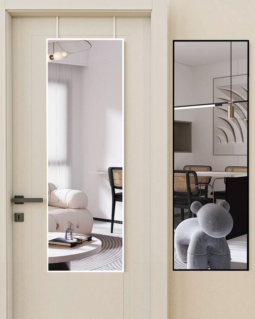48x14 Over Door Full Length Mirror No Drill Hanging Silver White