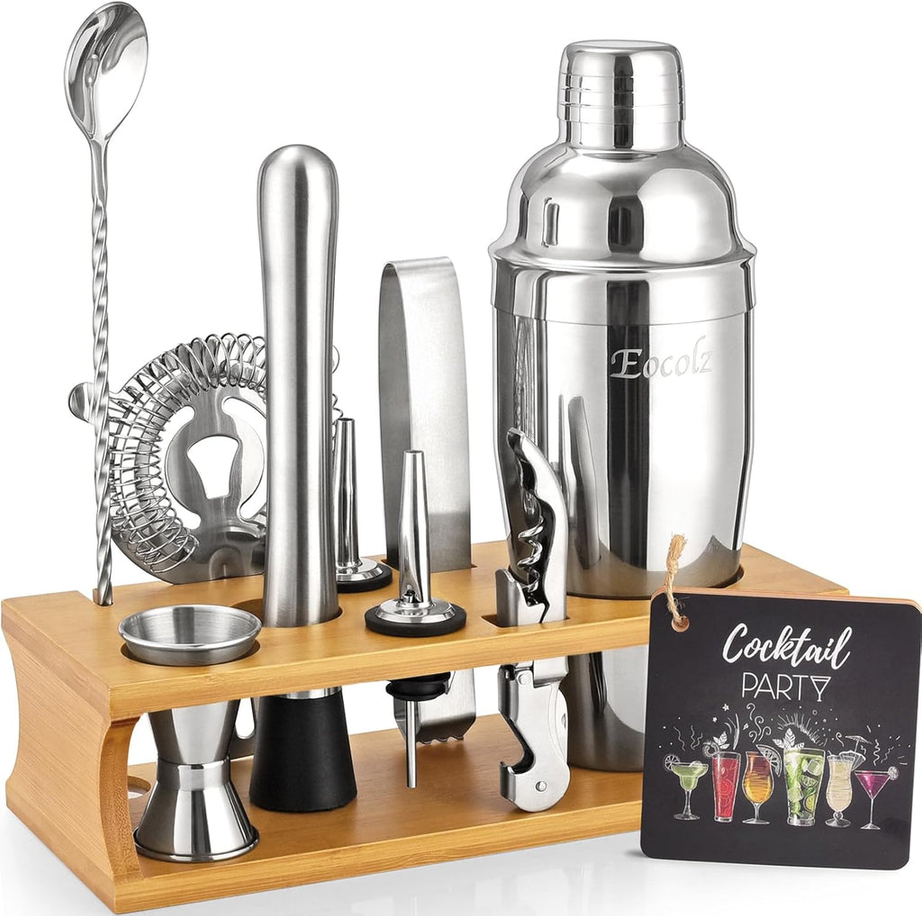 Bartender Kit Cocktail Shaker Set with Stand Bar Tool Bar Set for Drink Mixing Home Bartending Kit 11-Piece Bar Cart