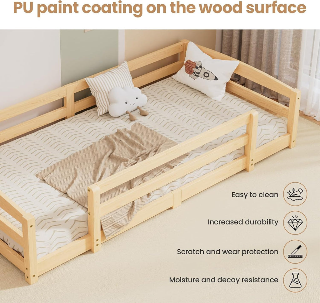 Toddler Floor Bed with Wood Slats, Montessori Floor Bed Frame for Kids