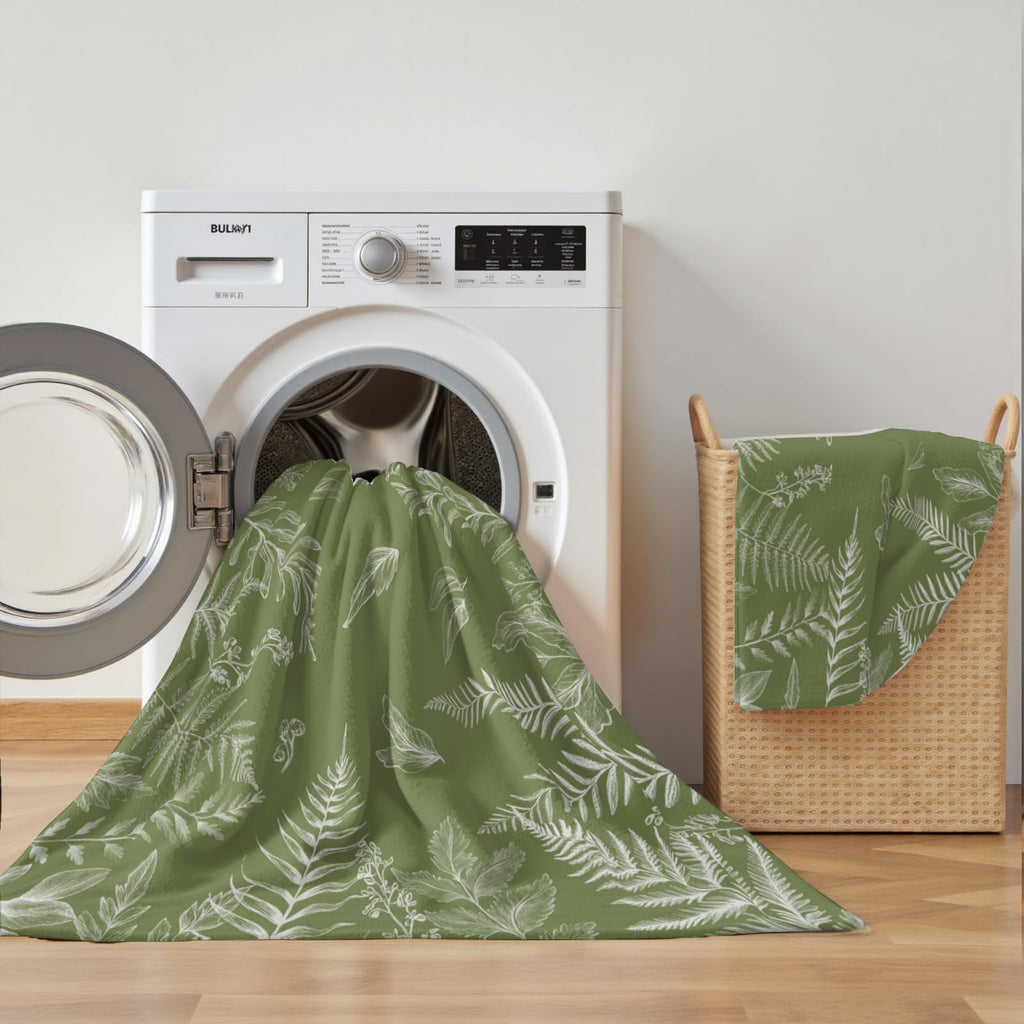 Green Throw Blanket Wild Fern Leaves Plants Blankets and Throws for Couch Sofa, Boho Leaf Decorative Soft Cozy