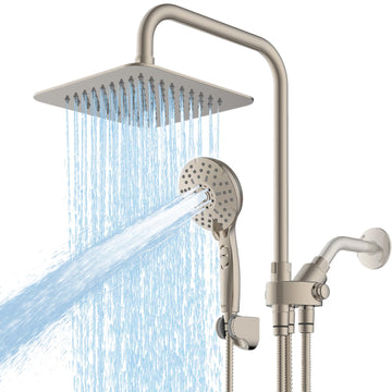 8" Dual Shower Head Combo, High Pressure Rainfall Shower Head with Handheld, 6 Spray Settings Angle Adjustable