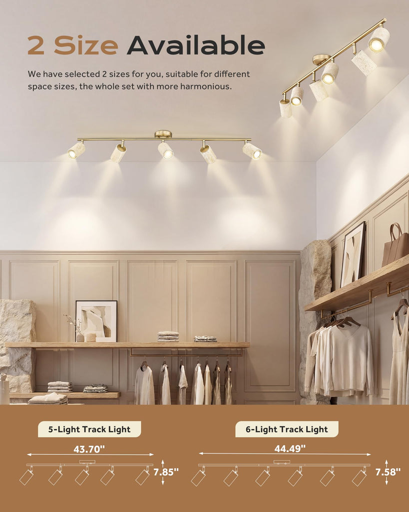 Natural Stone Track Lighting Kit, 3000K LED Track Lights Ceiling Mount, 44.5" Track Lighting Fixtures, Brushed Gold