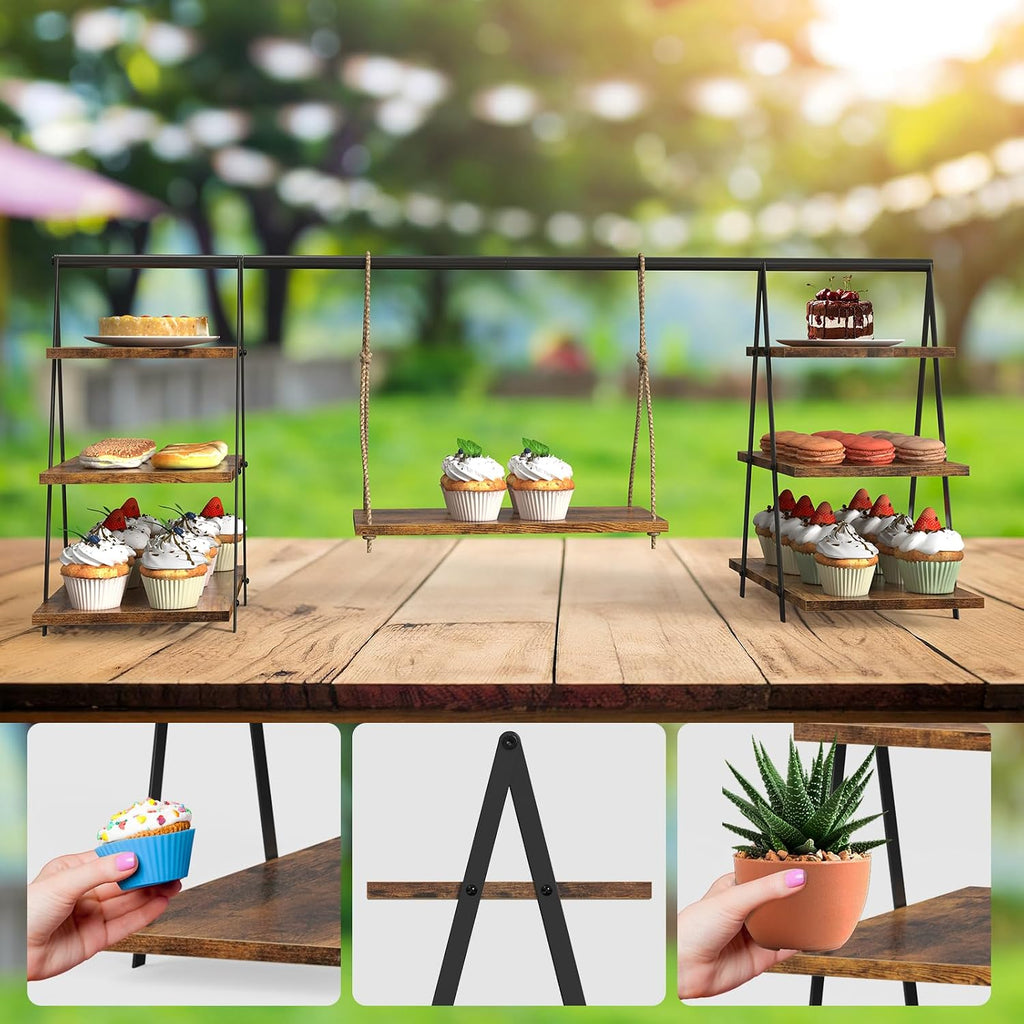 Wooden 3 Tier Cupcake Stand, Wood Cupcake Display Stand with Swing