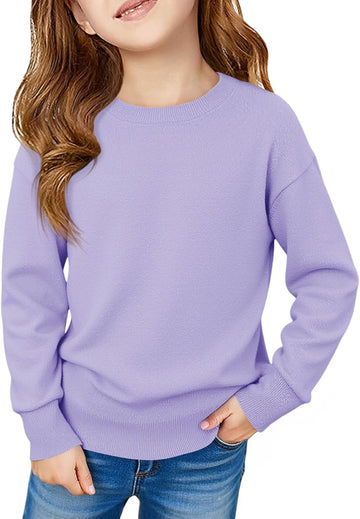 Haloumoing Girls Long Sleeve Sweaters Kids Casual Crew Neck Knit Cute Fall Pullover Tops