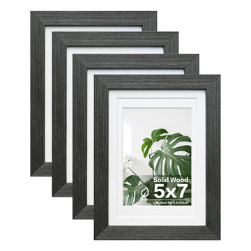 5x7 Picture Frames Set of 4, Made of Solid Wood Covered by Plexiglass 3.5x5 and 4x6 with Mat or 5x7 without Mat, for