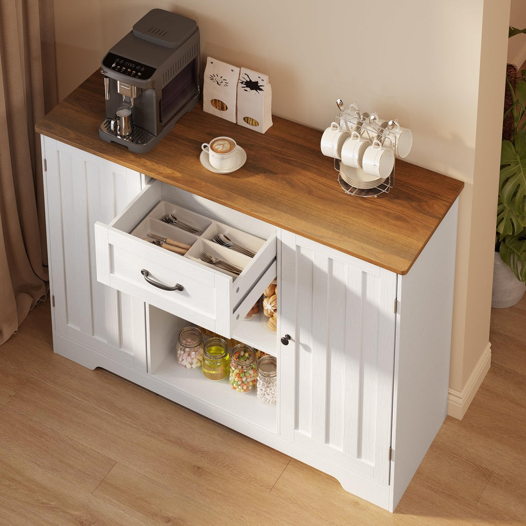 45" Kitchen Sideboard Buffet Cabinet with Storage, White and Rustic
