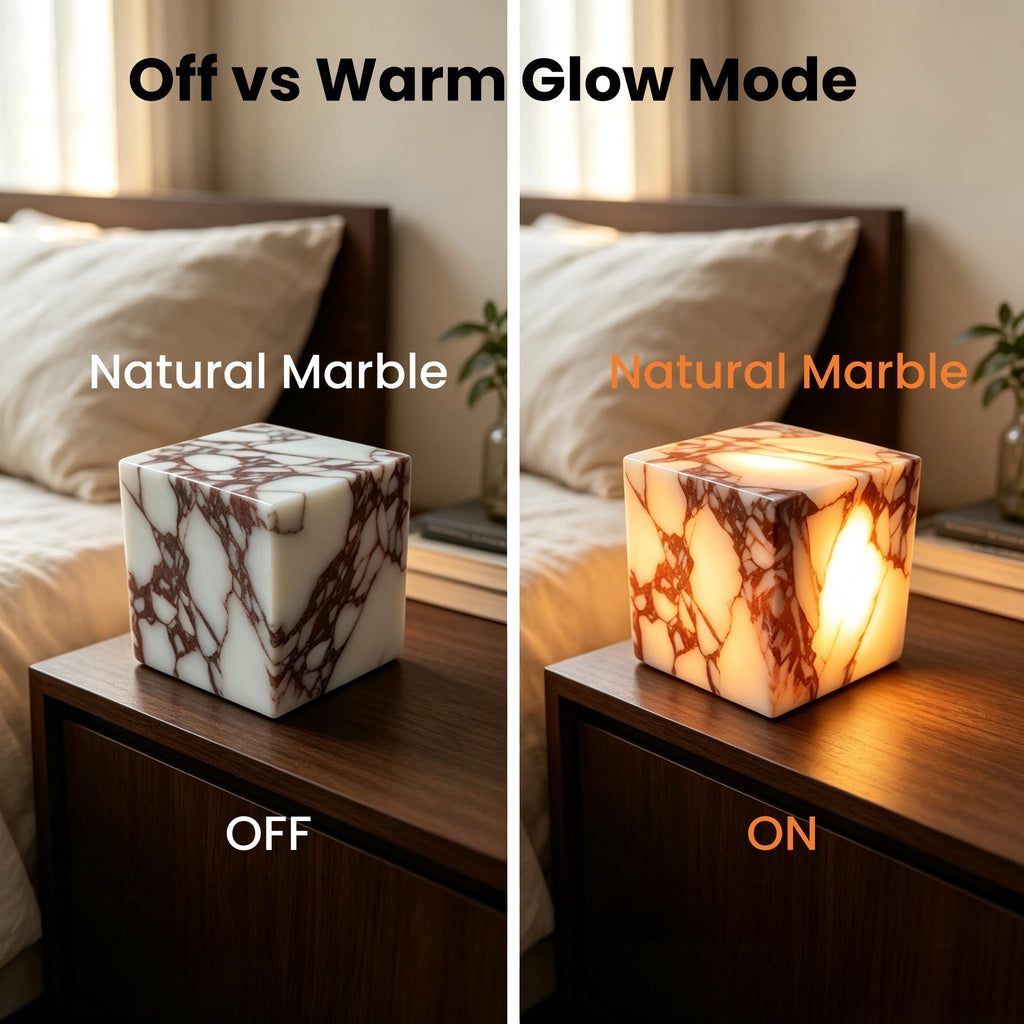 Marble Table Lamp Nature Stone Pat Lamp (Calacatta Purple Cube)