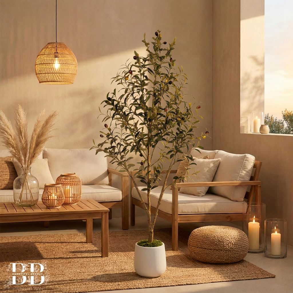5ft Artificial Olive Tree with LED Light & White Pot - Fake Indoor Plant