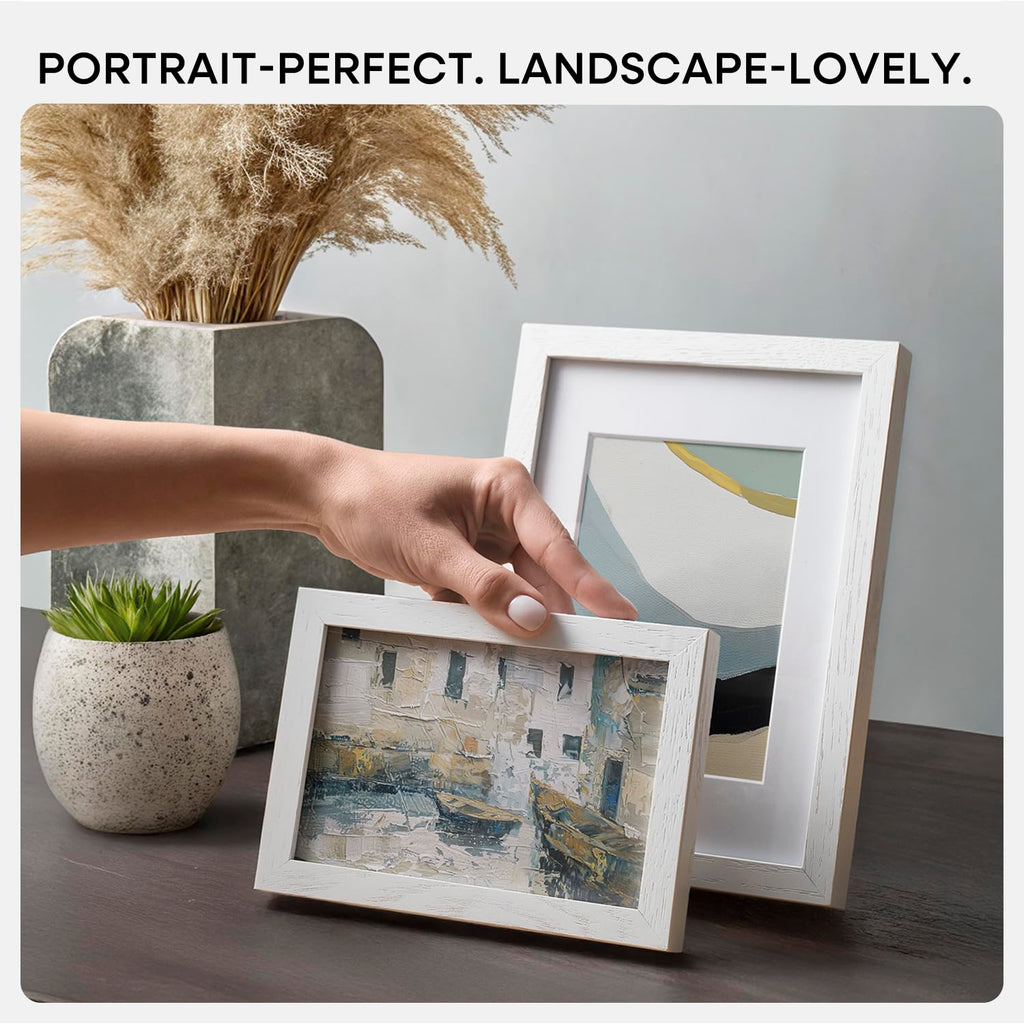 8x10 White Oak Picture Frame, High-End Wood, 5x7 Mat, Glass