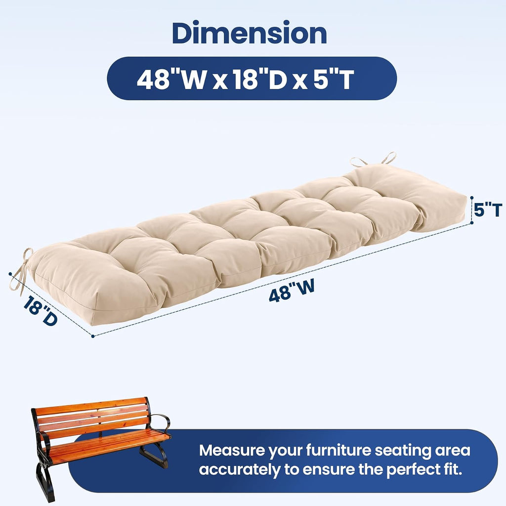 Outdoor Bench Cushion 48x18x5 Inch, Waterproof & Fade-Resistant Patio Furniture Cushions, Tufted Memory Foam