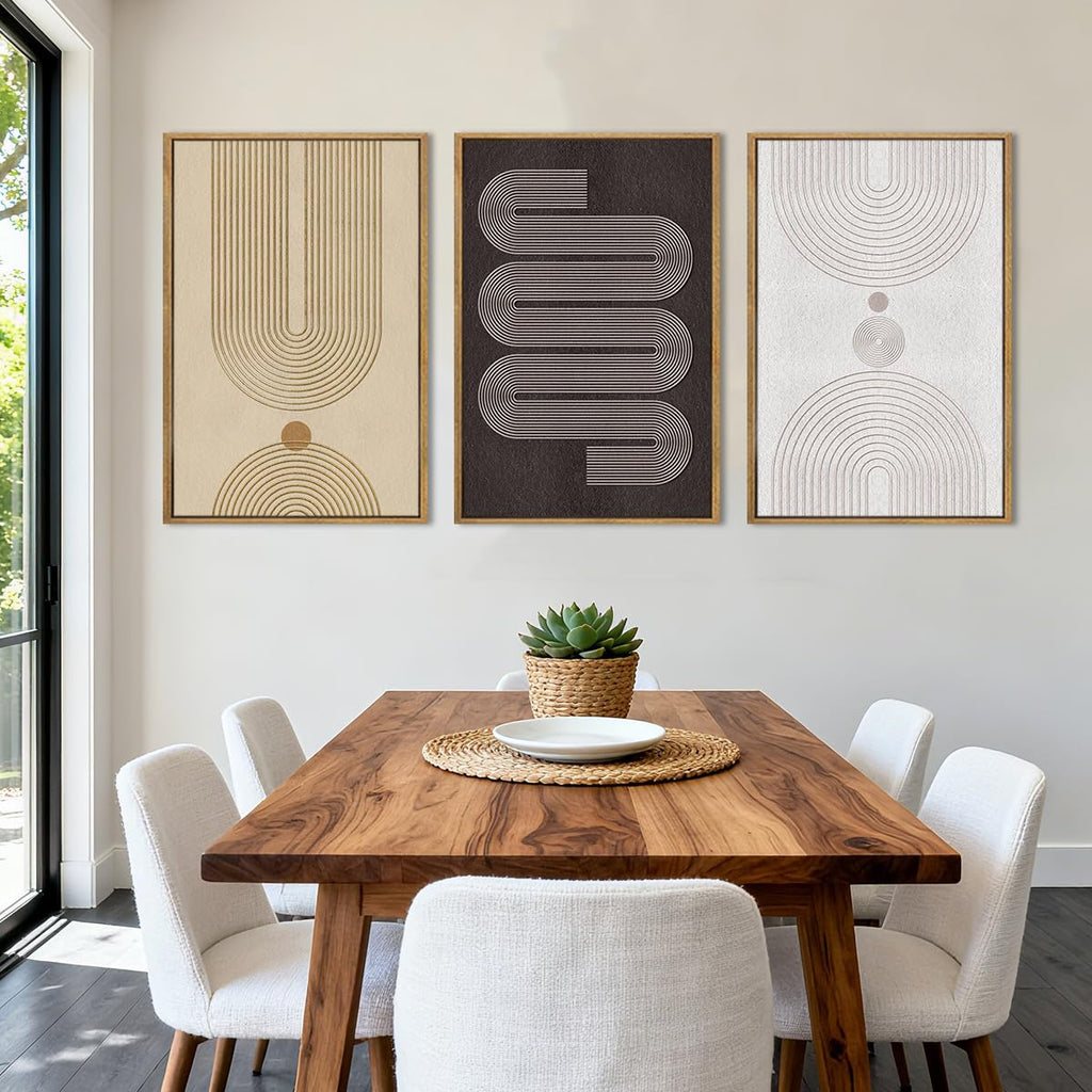 Extra Large Modern Neutral Framed Wall Art 24x36 Inch Black Abstract Canvas Wall Decor Beige Boho Geometric Artwork