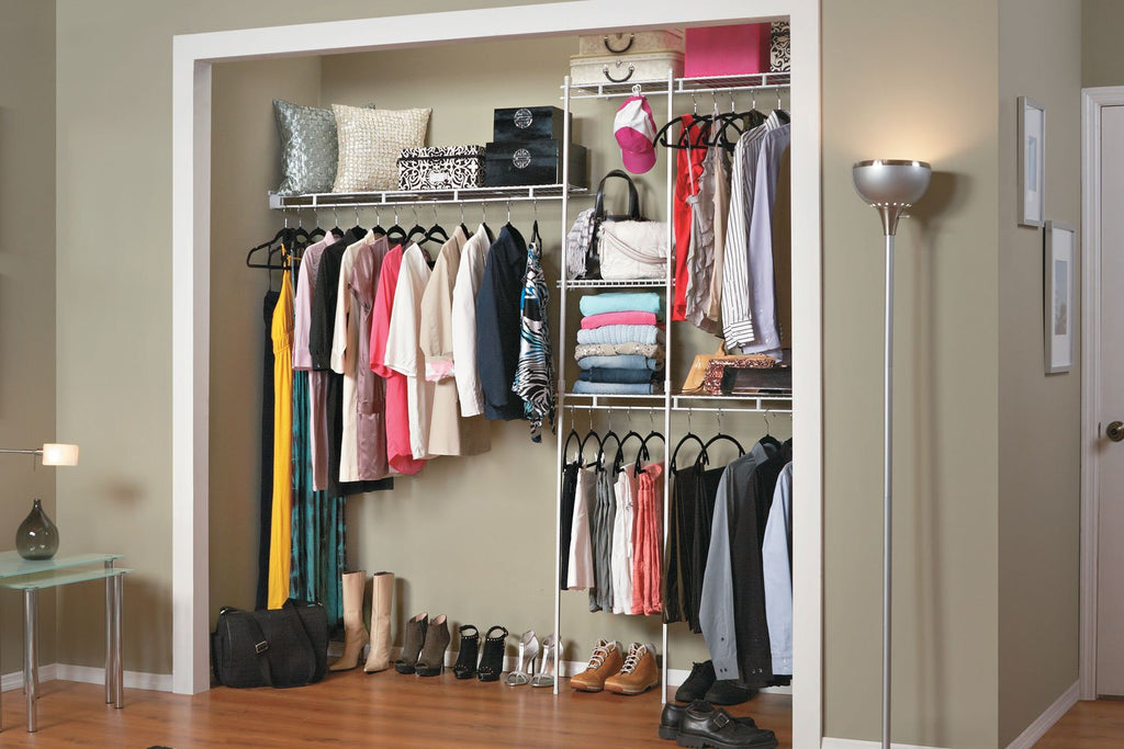Wire Closet Organizer System, Adjustable from 5 to 8 Ft., with Shelves, Hardware, Durable Steel, Fixed Mount