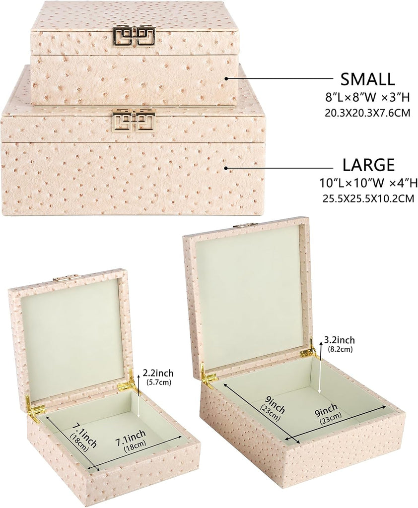 Square Decorative Boxes Nesting Storage Memory Keepsake Boxes with Lids, Stylish PU Leather Trinket Jewelry - Set of 2