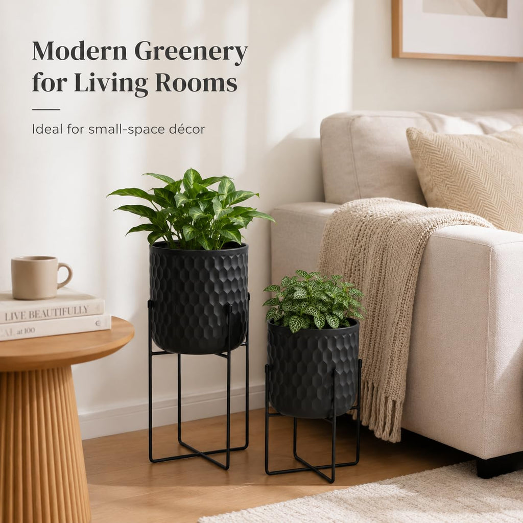 Set of 2 Planters with Stand Indoor Otdoor Metal Plant Stand 8 * 8 &7 * 7 "Modern Planters Flower Pots Corner Kitchen