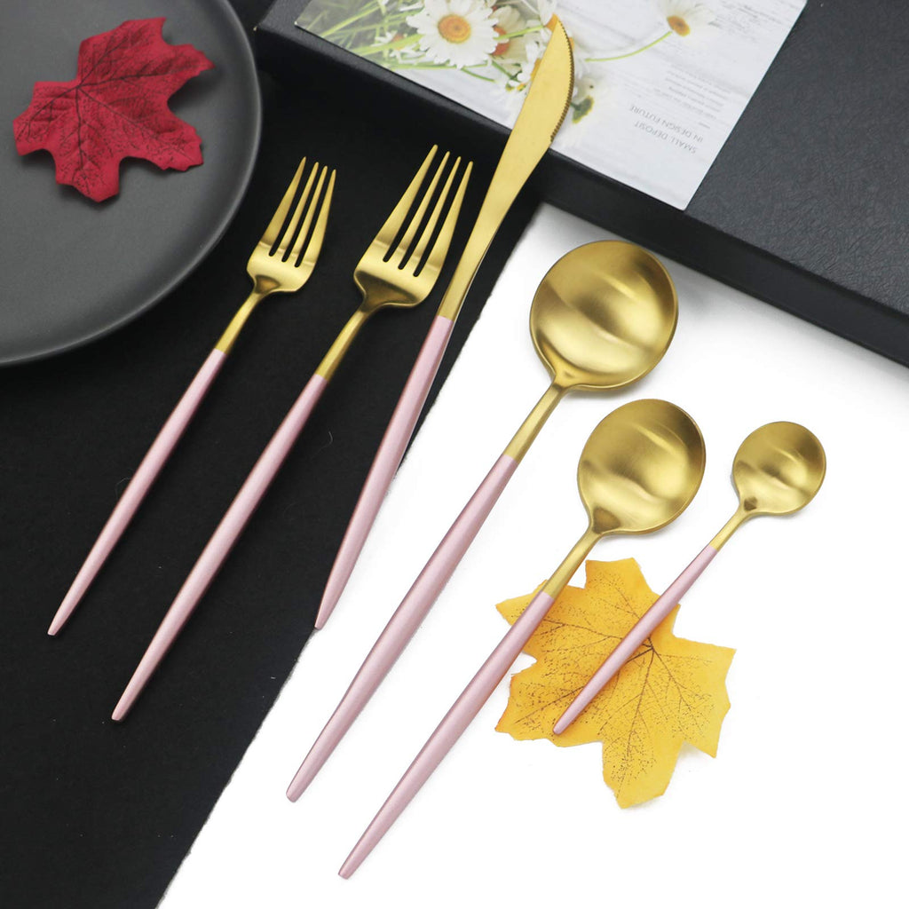 Luxury 18/10 Pink Handle Flatware Gold Silverware Set 304 Stainless Steel Flatware Cutlery Set| 6-Piece Adaline Royal