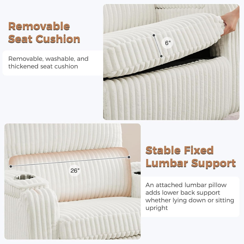 Power Nursery Recliner,26''Swivel Rocker Recliner,Adjustable Headrest,White | Extra Wide Recliner , Oversized