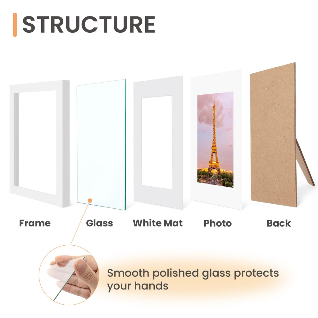 11x14 Picture Frame, Gallery Glass Photo Frames Set of 3, White