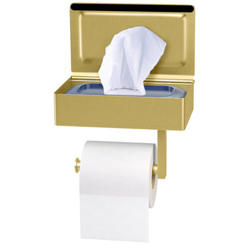 Brushed Gold Toilet Paper Holder Wall Mounted with Shelf & Wipes Storage - Stainless Steel Modern Toilet