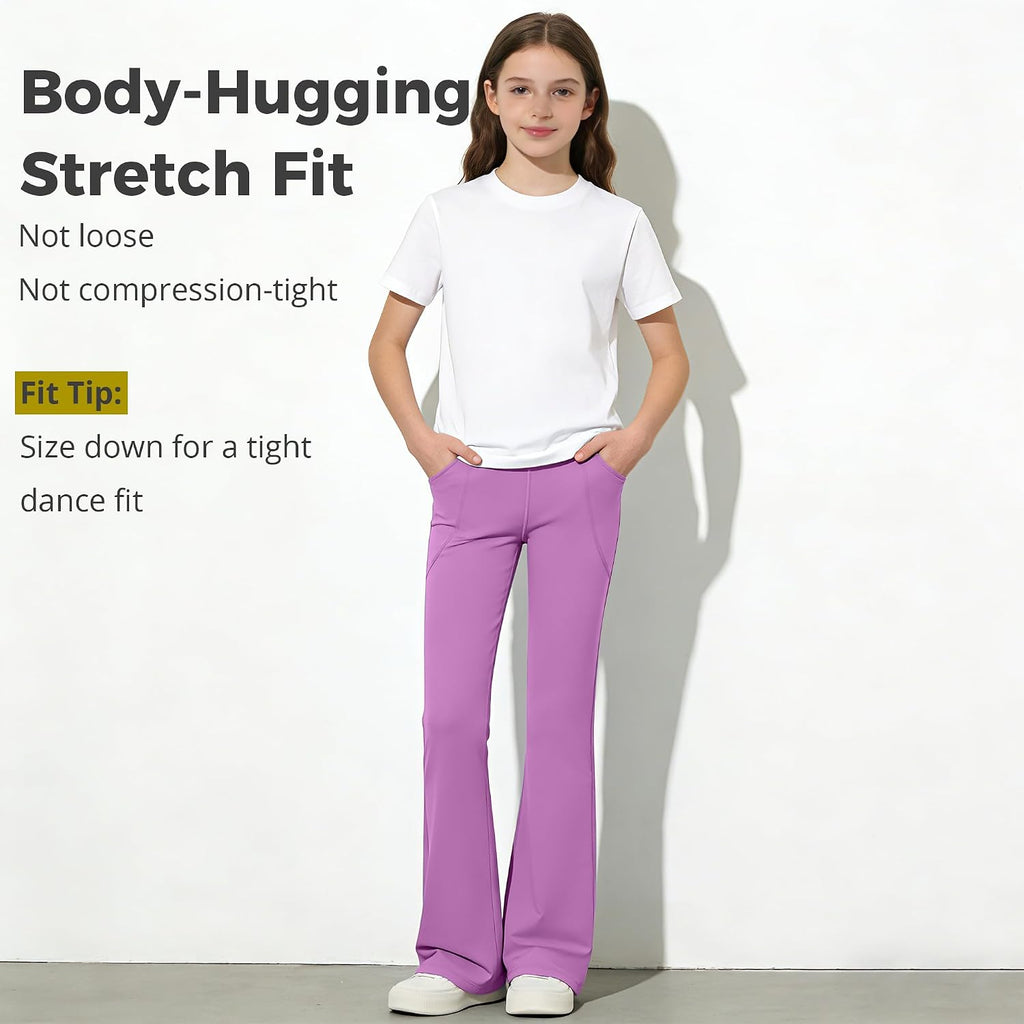 Girls Flare Leggings with Pockets, High Waisted Bootcut Pants