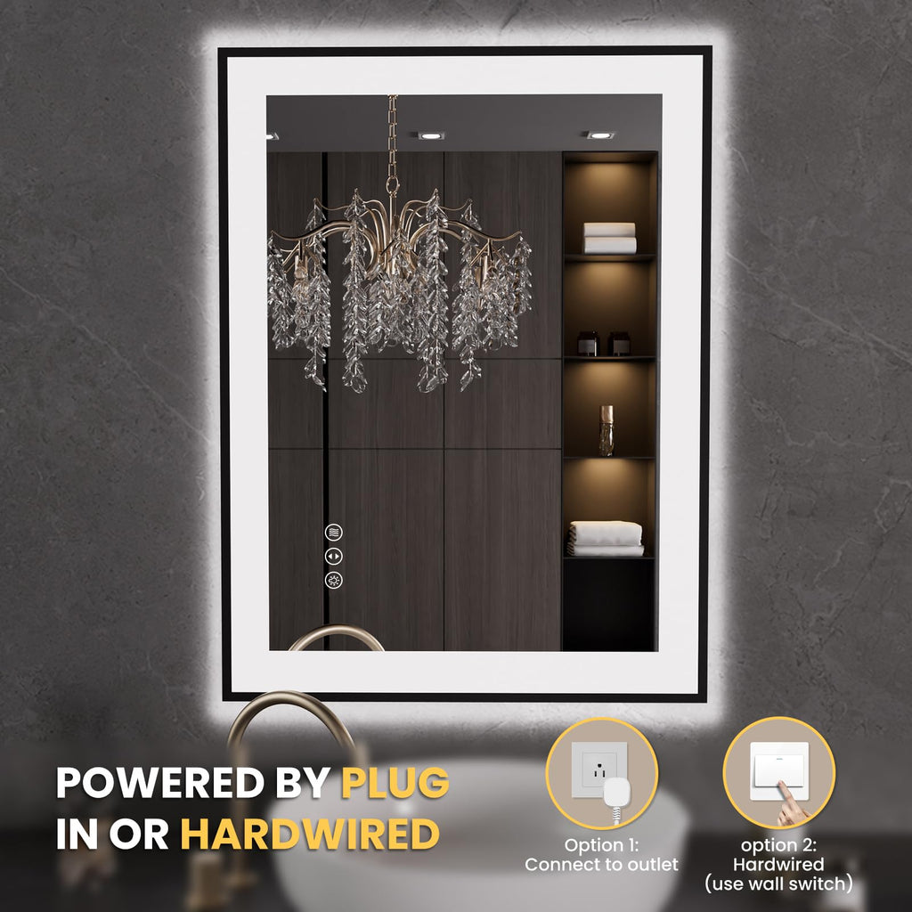 24"X32" LED Bathroom Mirror Black Framed
