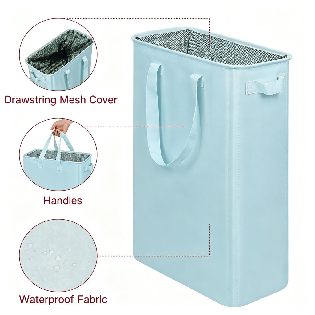 Slim Laundry Basket, Narrow Laundry Hamper with Handles, Collapsible Dirty Clothes Hamper, Tall Laundry Bin for