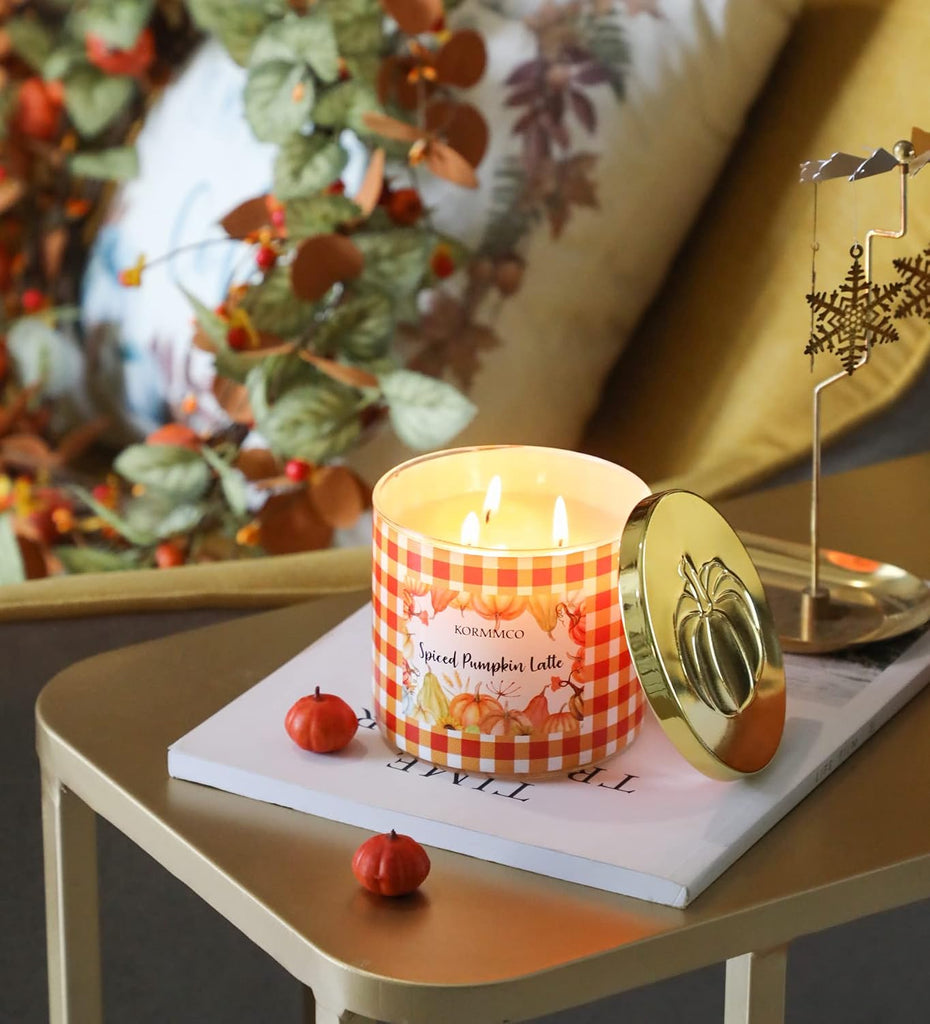Spiced Pumpkin Latte Candle, Fall Scented Candle, Large 3 Wicks Candle, 14 oz - Set of 145