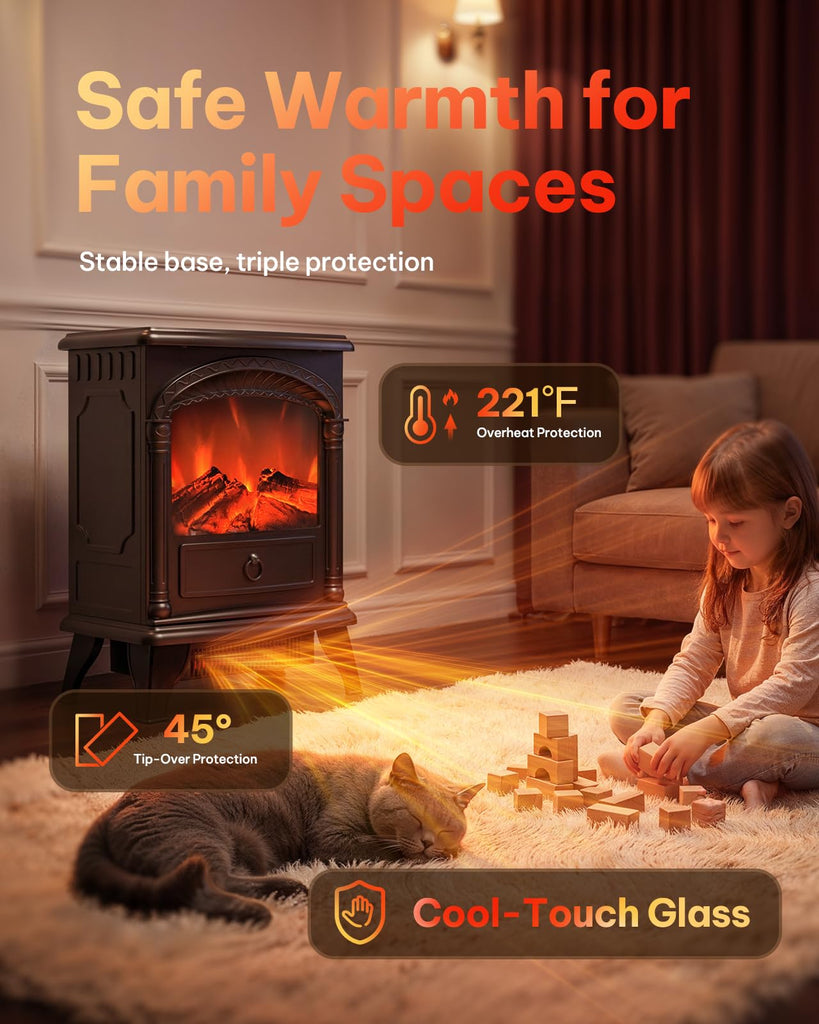 22" Electric Fireplace Stove, 3D Dancing Flames, 1500W/5100 BTU