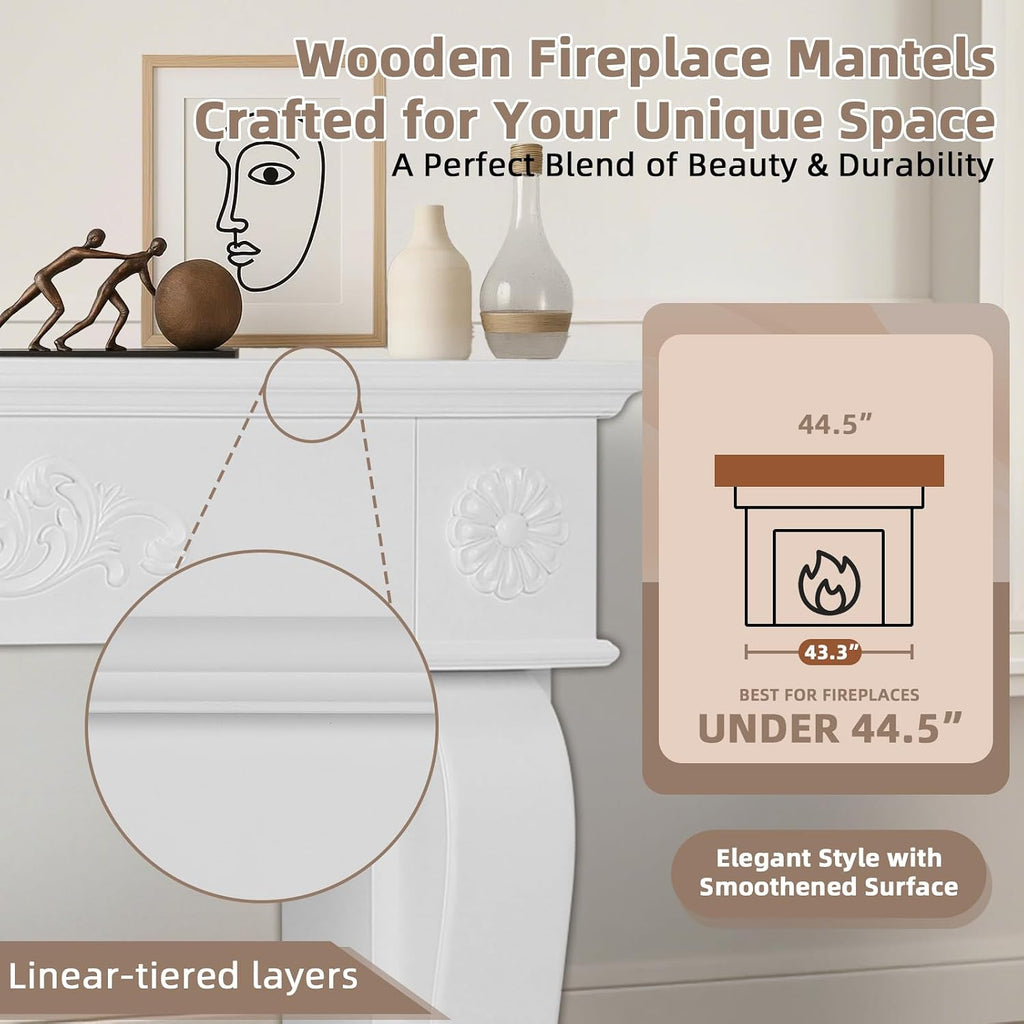 44.5" Modern Surround Freestanding Fireplace Surround, Grade A MDF Wood Surround Mantel with Legs & Decorative