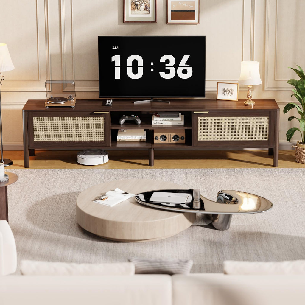 Rattan TV Stand Walnut 58"