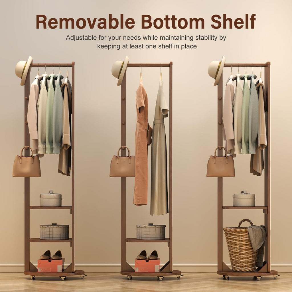 Solid Wood Full Length Mirror Coat Rack, 70" x 20" Oversize Standing Mirror Full Length with Brake Wheels, Floor