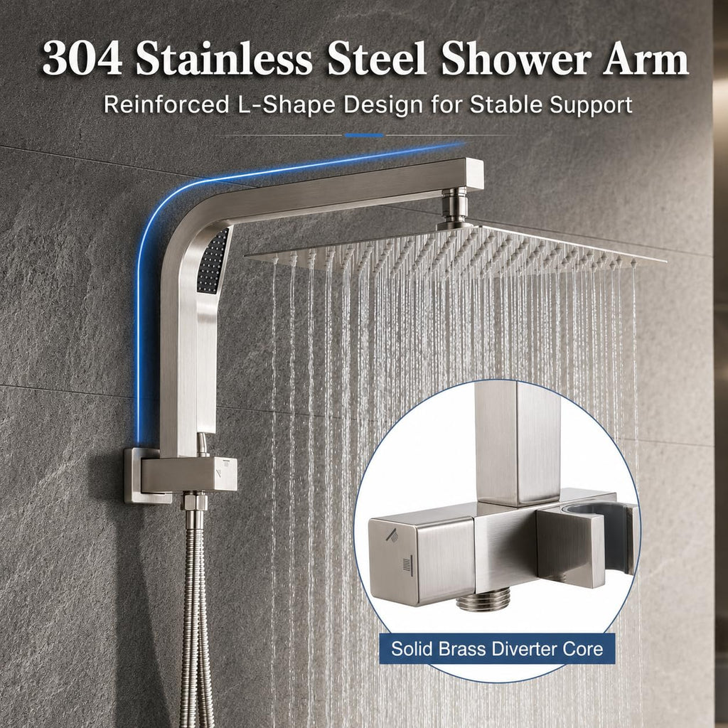 Shower Faucet Set with Handheld, 10" Rain Shower Head, Brushed Nickel