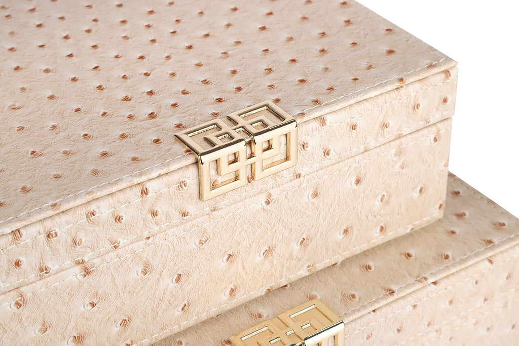 Square Decorative Boxes Nesting Storage Memory Keepsake Boxes with Lids, Stylish PU Leather Trinket Jewelry - Set of 2