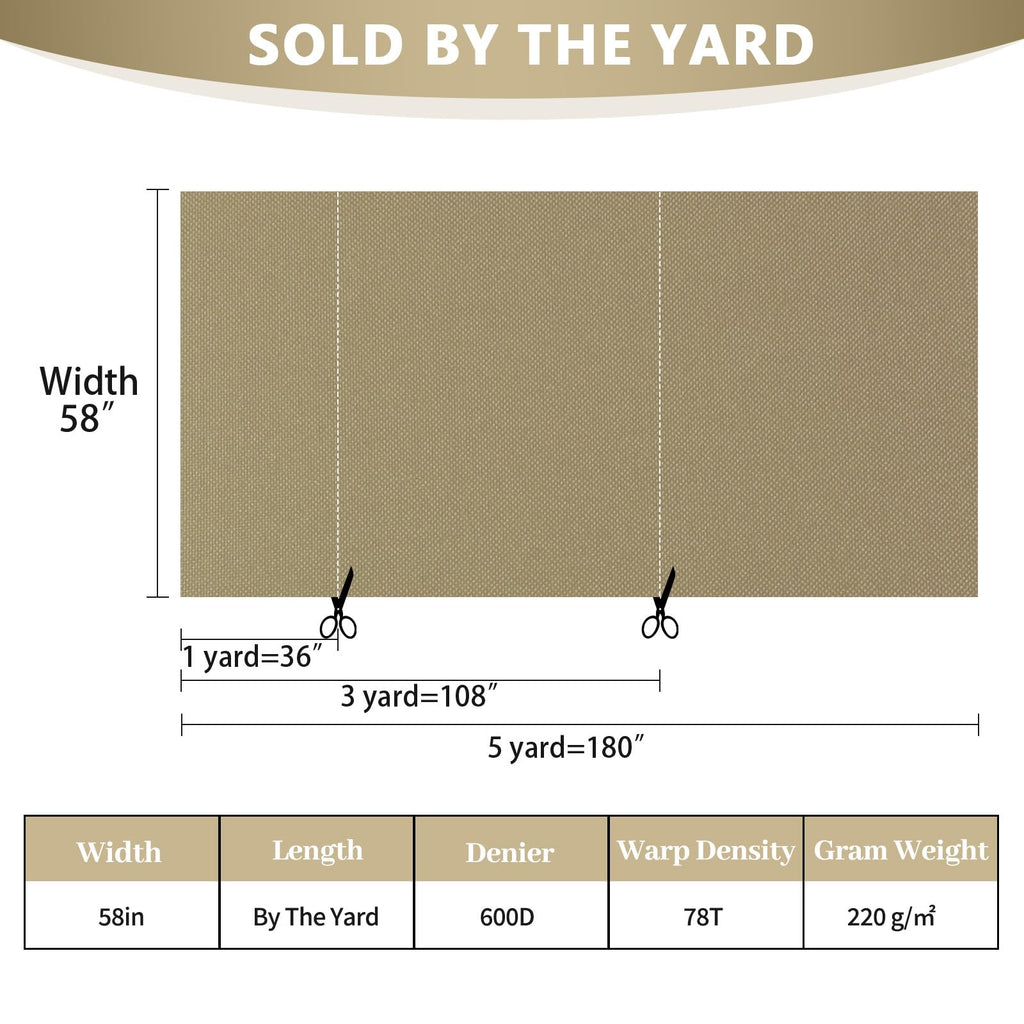 Waterproof Canvas Fabric by The Yard 600D Upholstery Fabric 58x108in Khaki