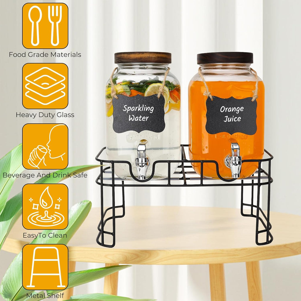 Gallon Beverage Dispenser With Wooden Lids - Set of 2