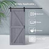36in x 84in Gray Wood Barn Door Slab with 6.6ft (79inch) Barn Door Hardware Track Kit Included, Doub