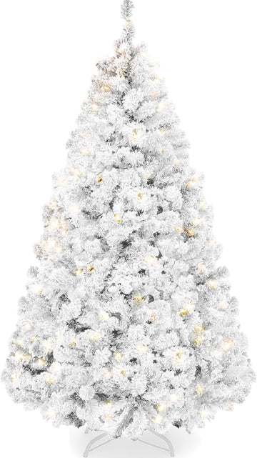 Pre-Lit White Christmas Tree, Artificial Snow Flocked Full Fir Tree, Holiday Decoration w/ 550 Lights, 1,346
