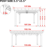 12 x16 FT Wooden Pergola, Cedar Wood Gazebo with Flat Roof, Outdoor Garden Shelter with Stakes Included