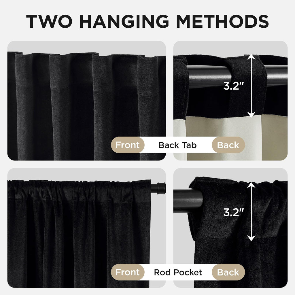 100% Blackout Curtains Velvet Black Out Curtain 96 Inch Drapes Living Room, Heat and Light Blocking, Thermal