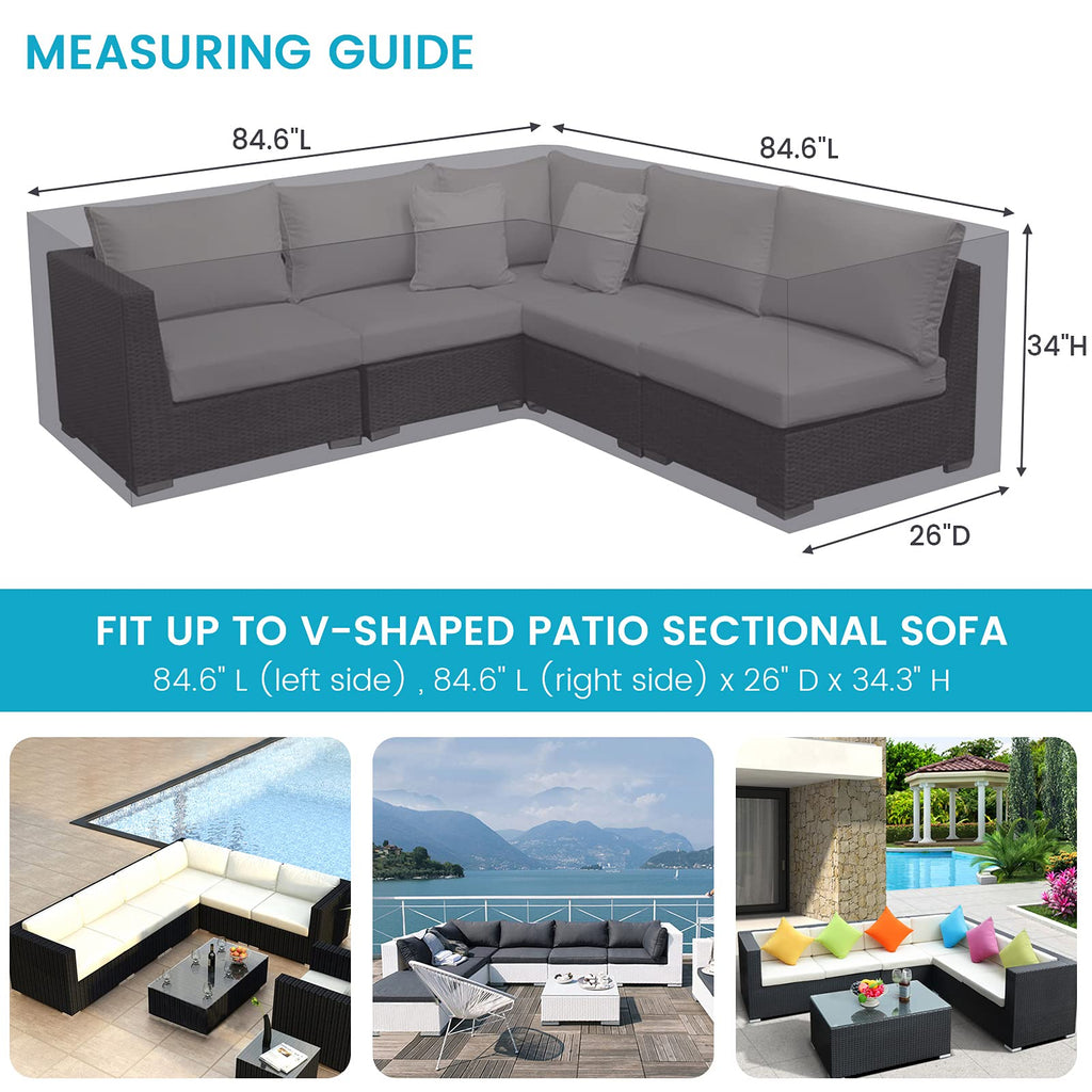Patio Sectional Sofa Cover Outdoor Waterproof Windproof 85" X 85" V-Shaped Garden Couch Furniture Protector Cover for