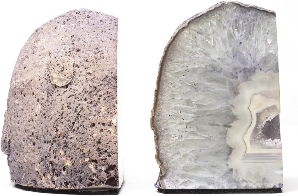100% Natural Agate Bookends - Geode Book Ends for Books, Office, Living Room Decor (Light Purple, 10-11 lbs)