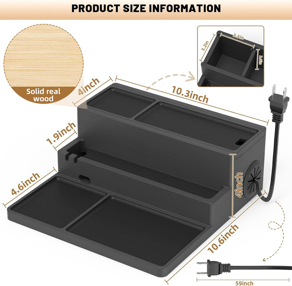 Valet Tray, Nightstand Organizer with Charging Station