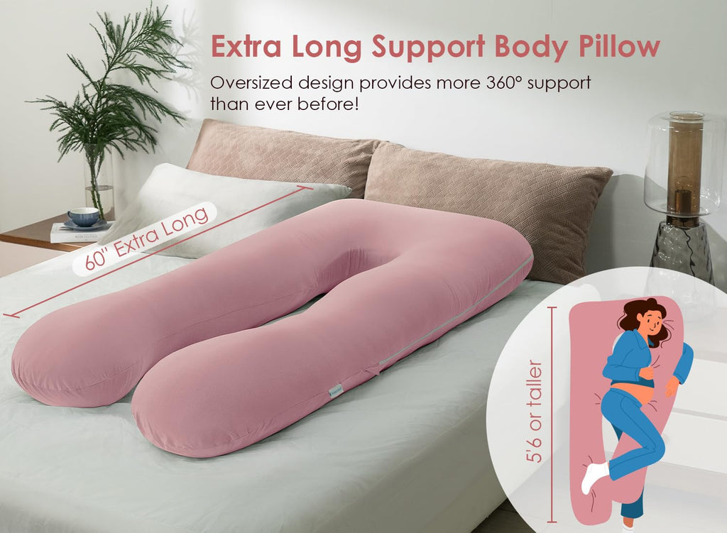 Extra Long Pregnancy Pillows, 60 Inch U Shaped Body Pillow for Sleeping, Cooling Maternity Pillow for Pregnant Women