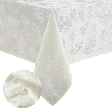 Elegant Woven Leaves Jacquard Damask Tablecloth, Ivory - 60" W x 144" L