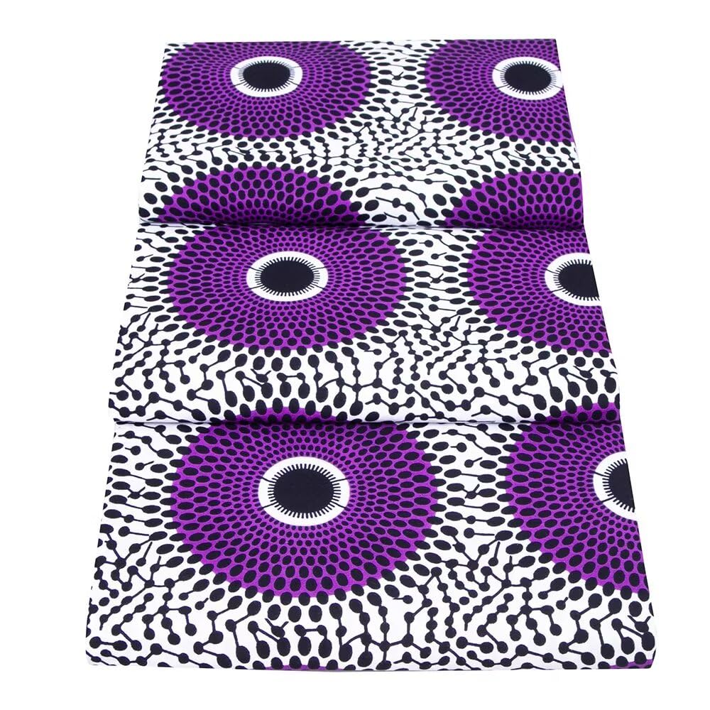 African Fabric 100% Cotton Purple White African Ankara Print Fabric 6 Yards One Piece 1542