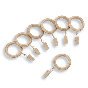 Farmhouse 1-3/4" Oak Beveled Curtain Rings with Clips, 14-Count